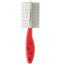 Fine and Wide Toothed Dog Grooming Comb - Red Handle