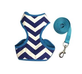 Pet Harness/Leash - Blue & White Zigzag, Small