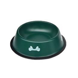 Bone Pattern Dog Bowl Round Stainless Steel 7.4" - Green