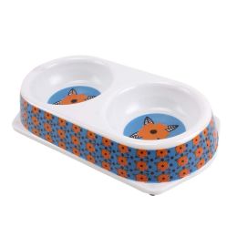 Imitation Ceramic Melamine Double Pet Bowl - Orange Flower