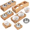 Natural Bamboo Box Stainless Steel Single Pet Bowl