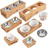 Natural Bamboo Box Stainless Steel Single Pet Bowl