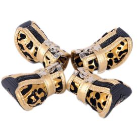 PU Non-slip Zipper Pet Casual Shoes - Gold Leopard Print