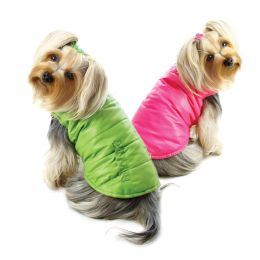 Reversible Parka Vest with Ruffle Trims - Lime/Pink (Size: Large)