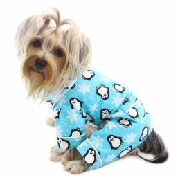 Penguins & Snowflake Flannel PJ with 2 Pockets (Turquoise) (Size: Large)