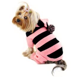 Stripy Bodysuit with Long Hoodie and Pompom (Size: Large)