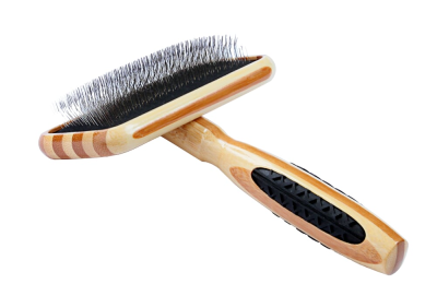Bass Brushes- De-matting Pet Brush (Medium Slicker Style /Striped Finish) (Color: Striped Bamboo, Size: Medium)