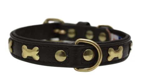 Rotterdam Bones Dog Collar by Angel 16" X 3/4" (Color: Chocolate Brown)