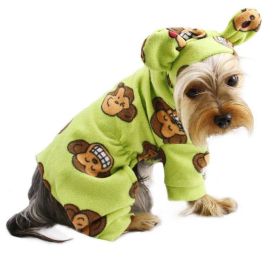 Adorable Silly Monkey Fleece Dog Pajamas/Bodysuit with Hood - Lime (Size: XS)