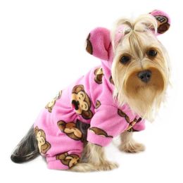Adorable Silly Monkey Fleece Dog Pajamas/Bodysuit with Hood - Pink (Size: XS)