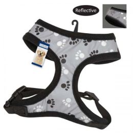 Casual Canine Reflective Pawprint Harnesses Black (Size: Large)