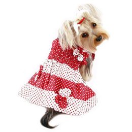 Red & White Polka Dots Sundress with Contrasting Flowers (Size: Large)