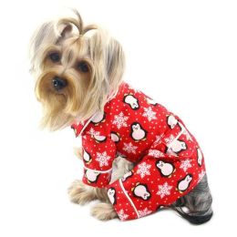 Penguins & Snowflake Flannel PJ with 2 Pockets (Red) (Size: Large)