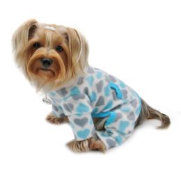 Blue & Gray Hearts Fleece Turtleneck Pajamas (Size: Large)