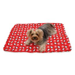 Penguins & Snowflakes Flannel/Ultra-Plush Blanket (Color: Red)