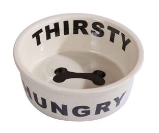 Ceramic Dog Bowls for Food & Water Suitable for Dogs within 44lbs (Style: Thirsty/hungry Black Text)