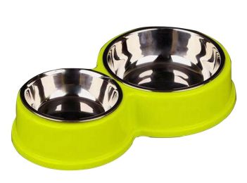 Double Dish Food & Water Dog Bowls (Color: Yellow)