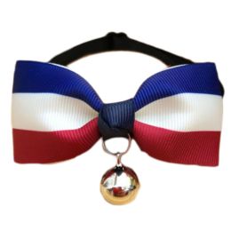 Bowtie Small Dog Collar with Bell (Color: Blue/White/Red)