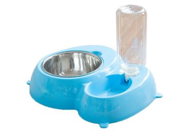 Small/ Medium Dog Food Bowl and Automated Water Supply (Color: Blue)