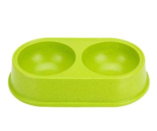 Double Dog Bowl Bamboo Fiber Round (Color: Green)