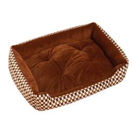 Detachable Cushion Rectangle Small Dog Bed (Style: Checkered Brown)