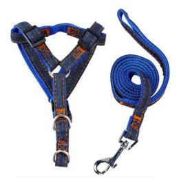 Denim Harness and Leash for Small Dogs and Puppies (6LB) (Color: Blue)