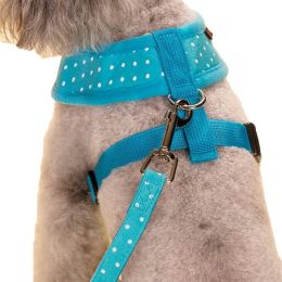 Small Dog Harness with Leash (Color: Blue Dots)