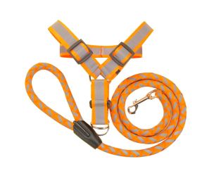 Medium Reflective Dog Harness and Leash (Color: Orange)