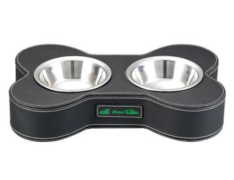 Fashionable Bone Stand Stainless Steel Dog Dishes (Color: Black)
