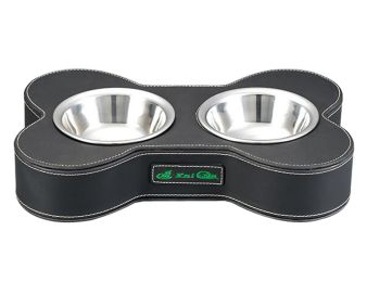 Fashionable Bone Stand Stainless Steel Dog Dishes (Color: Black)