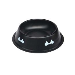 Stainless Steel Bone Pattern Round Dog Bowl (Color: Black)
