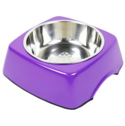 Medium Stainless Steel Dog Bowl with Plastic Stand (Color: Purple)