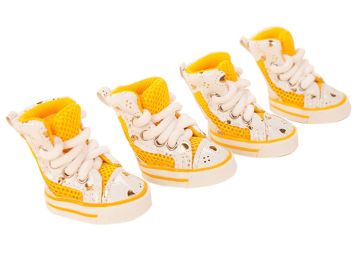 4 Pcs Fashion Breathable Mesh Dog Shoes (Color: Yellow/for 12.1-16.5lbs)