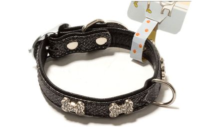 Rhinestone Decorated Bones Collar for Small Dogs (Fit 21~27cm neck) (Color: Black)