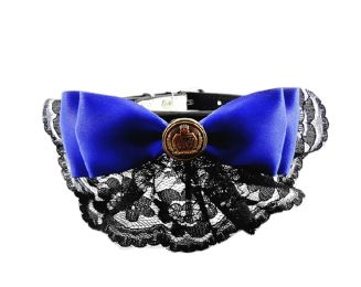 Lace Trimming Bowtie Adjustable Collar (Fit 27~31cm neck) (Color: Blue)