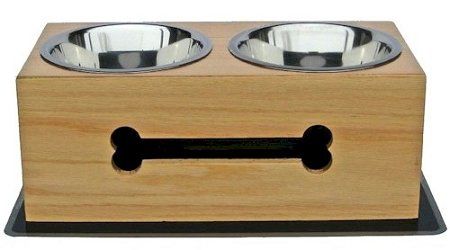 Wooden Bone Elevated Dog Bowls (Size: Small)